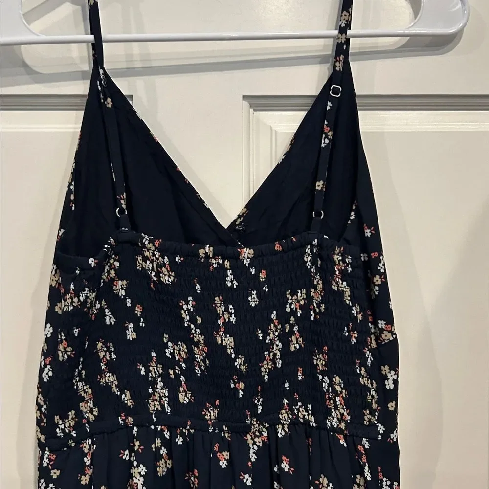 Abercrombie and Fitch Floral Navy Dress with high slit and smocked back small